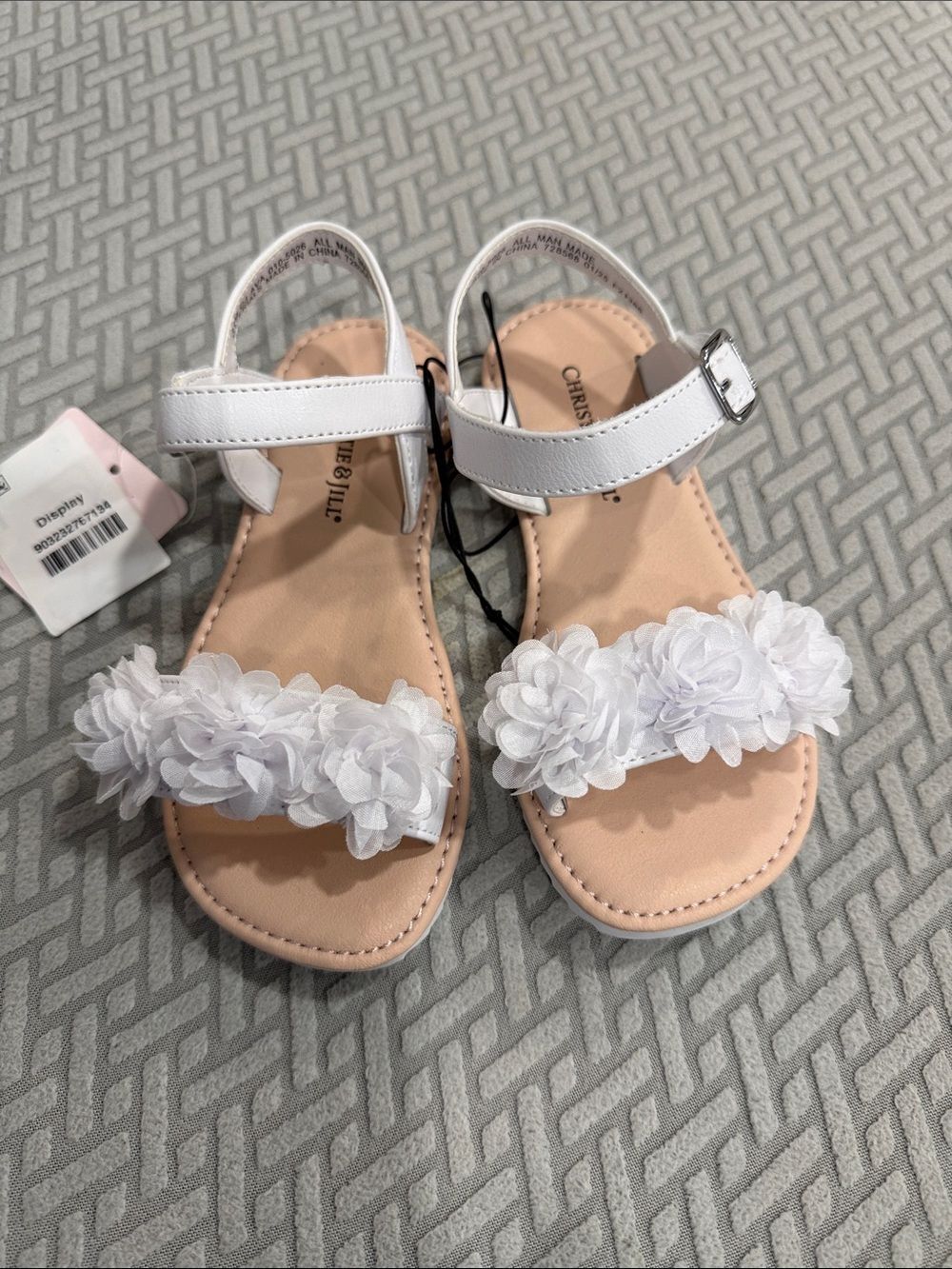 Christie And Jill Size 12 Girls White Flower Ava Ankle Strap Sandals Open Toe